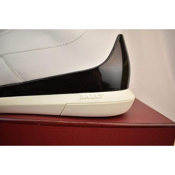 NIB BALLY AVIER WHITE LEATHER LOGO BLACK BACK LOW SNEAKERS 11.5 US 44.5 ITALY